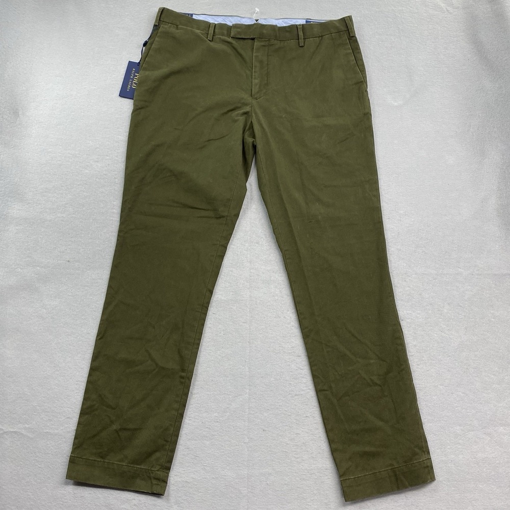 Polo Ralph Lauren Pants Mens 36x32 Green Chino Slim Fit Stretch Logo Preppy